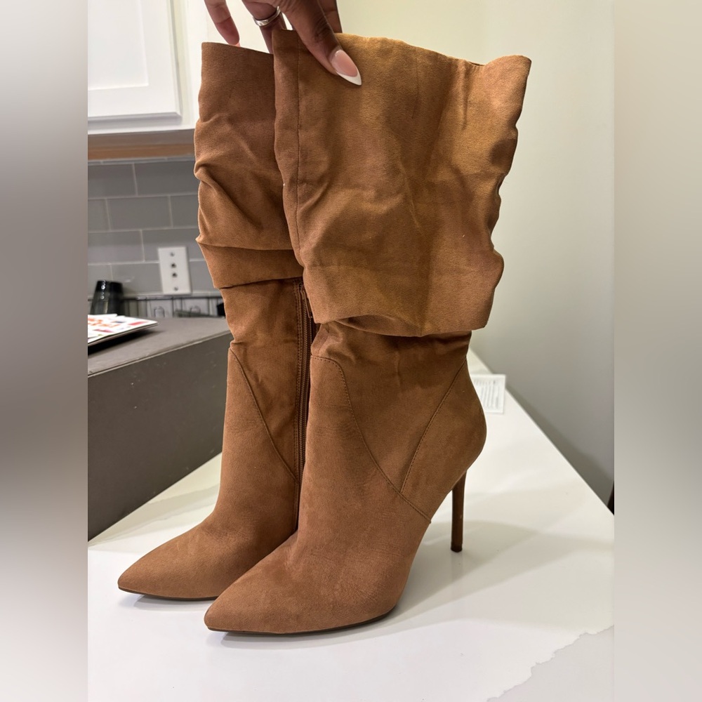 Jessica Simpson Tan Stiletto Heeled Boots with Slouchy Design